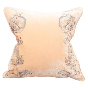PAIR OF EMBROIDERED PILLOW ON NUDE SILK VELVET
