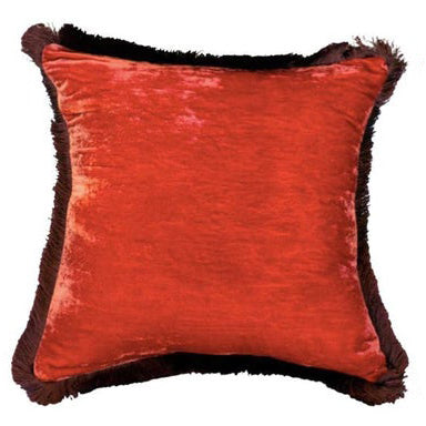 PAIR OF DARK ROSE SILK VELVET PILLOW WITH AUBERGINE FRINGE