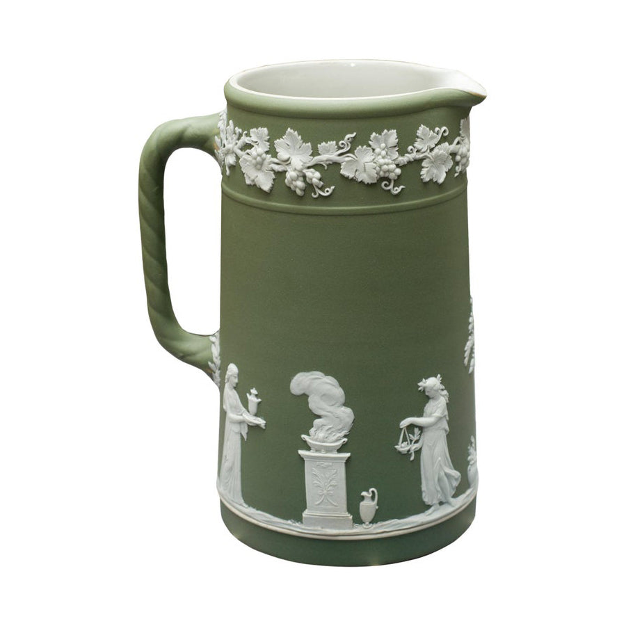 ANTIQUE WEDGWOOD GREEN JASPERWARE PITCHER