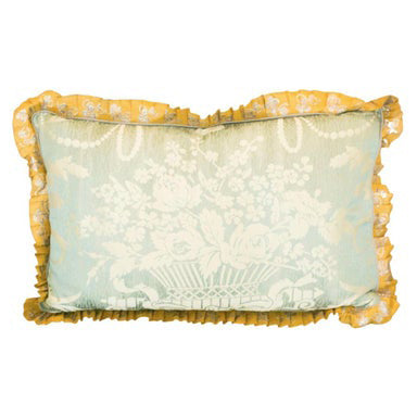 PAIR OF SILK PILLOWS WITH VINTAGE METALLIC LACE TRIM