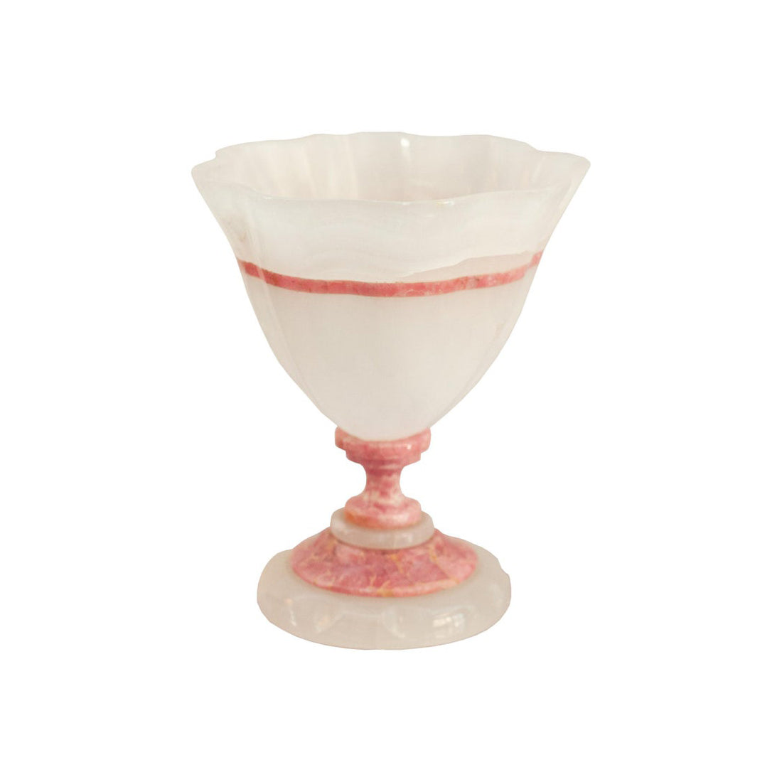 MID CENTURY SCALLOPED BANDED WHITE ONYX AND RHODONITE BOWL