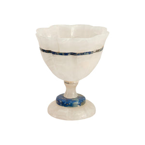 MID CENTURY SCALLOPED BANDED WHITE ONYX AND LAPIS BOWL