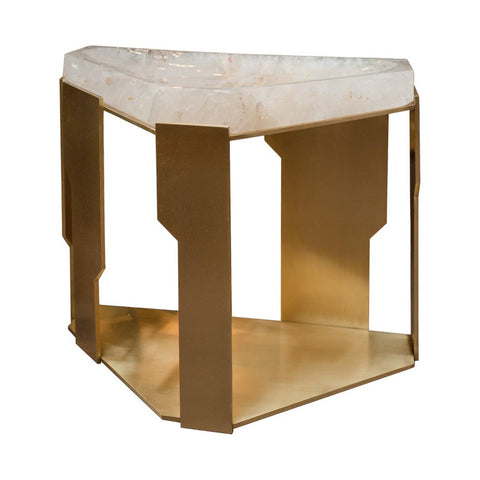 CONTEMPORARY ROCK CRYSTAL AND BRASS TABLE WITH GEOMETRIC BASE