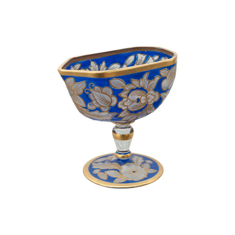 ANTIQUE BOHEMIAN BLUE AND GOLD GILT SAUCE BOAT