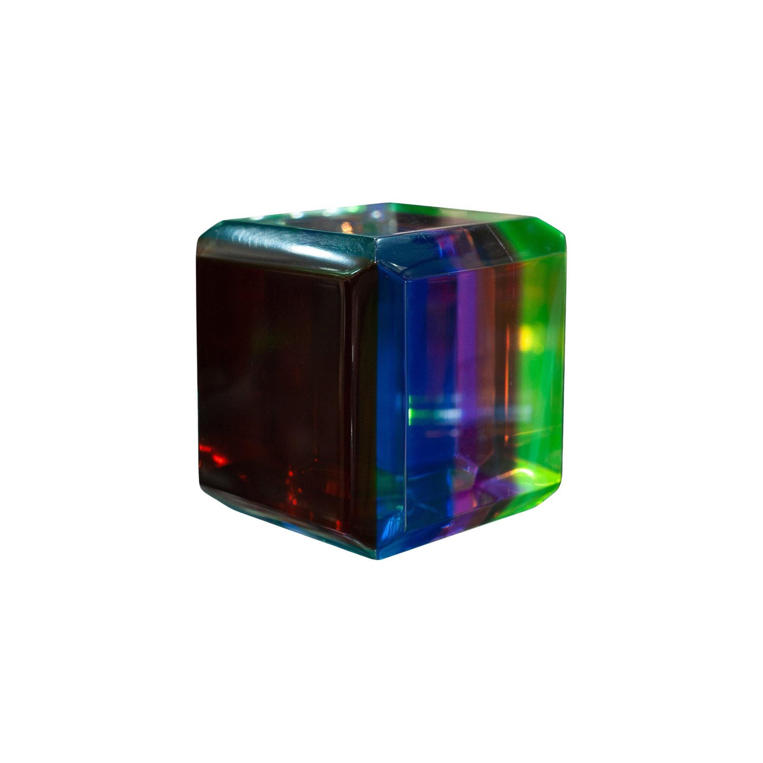 CONTEMPORARY FACETED MULTICOLOUR ACRYLIC CUBE BLOCK