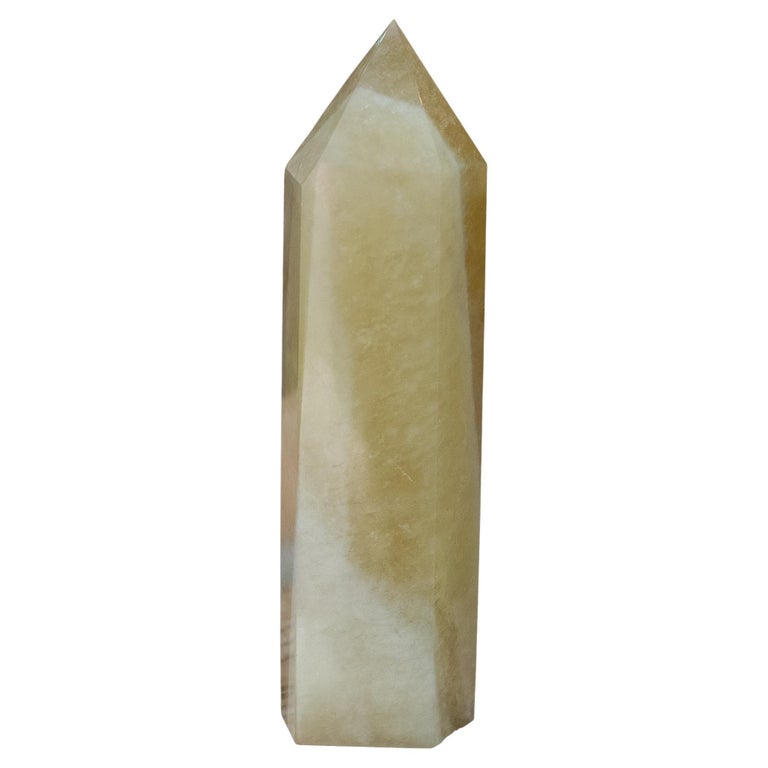 CONTEMPORARY MEDIUM GREEN ONYX OBELISK / CRYSTAL POINT