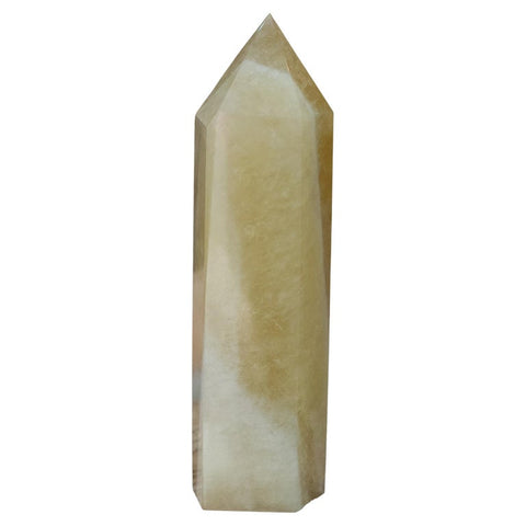 CONTEMPORARY MEDIUM GREEN ONYX OBELISK / CRYSTAL POINT