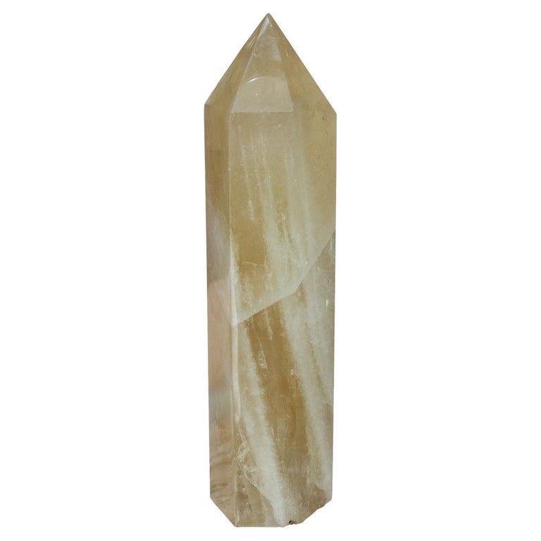 CONTEMPORARY LARGE GREEN ONYX OBELISK / CRYSTAL POINT