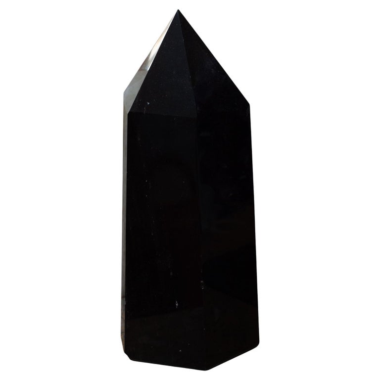CONTEMPORARY LARGE BLACK OBSIDIAN OBELISK / CRYSTAL POINT