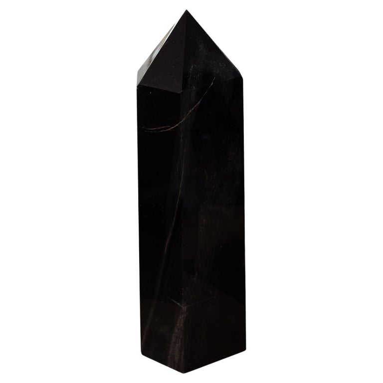 CONTEMPORARY BLACK OBSIDIAN OBELISK / CRYSTAL POINT