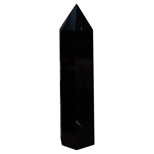 CONTEMPORARY LARGE BLACK OBSIDIAN OBELISK / CRYSTAL POINT