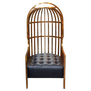 CONTEMPORARY POLISHED BRASS AND LEATHER UPHOLSTERED BIRDCAGE CHAIR