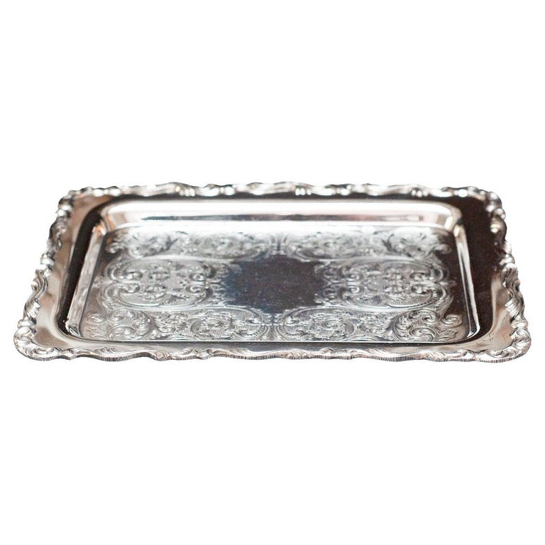 ANTIQUE SMALL WM A ROGERS SILVER PLATE RECTANGULAR SERVING TRAY