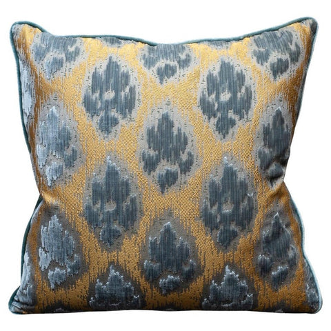 STUDIO MAISON NURITA BEVILACQUA BLUE GOLD SILK VELVET PILLOWS WITH PIPED EDGE