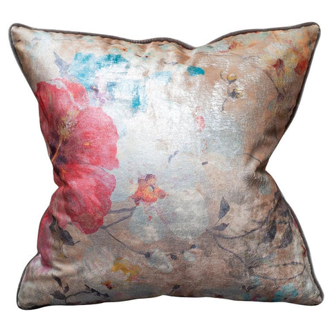 STUDIO MAISON NURITA FLORAL VELVET PILLOW WITH VELVET BACK AND PIPED EDGE