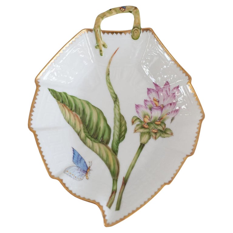 LEAF SHAPED DISH HANDPAINTED WITH GINGER FLOWER