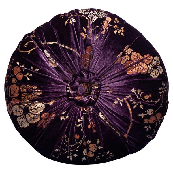 ROUND PURPLE & GOLD VELVET PILLOW