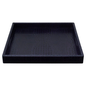 CONTEMPORARY DEEP PURPLE CROCODILE EMBOSSED LEATHER LARGE SQUARE TRAY