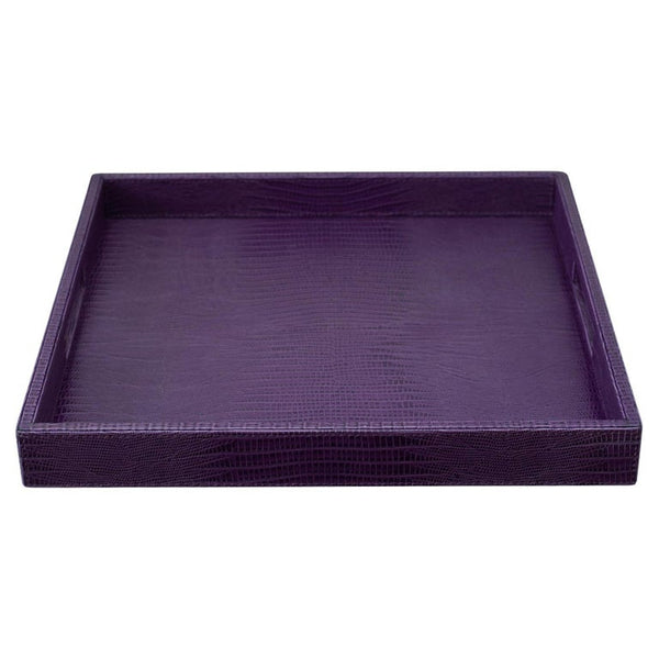 CONTEMPORARY PURPLE LIZARD EMBOSSED LEATHER LARGE SQUARE TRAY