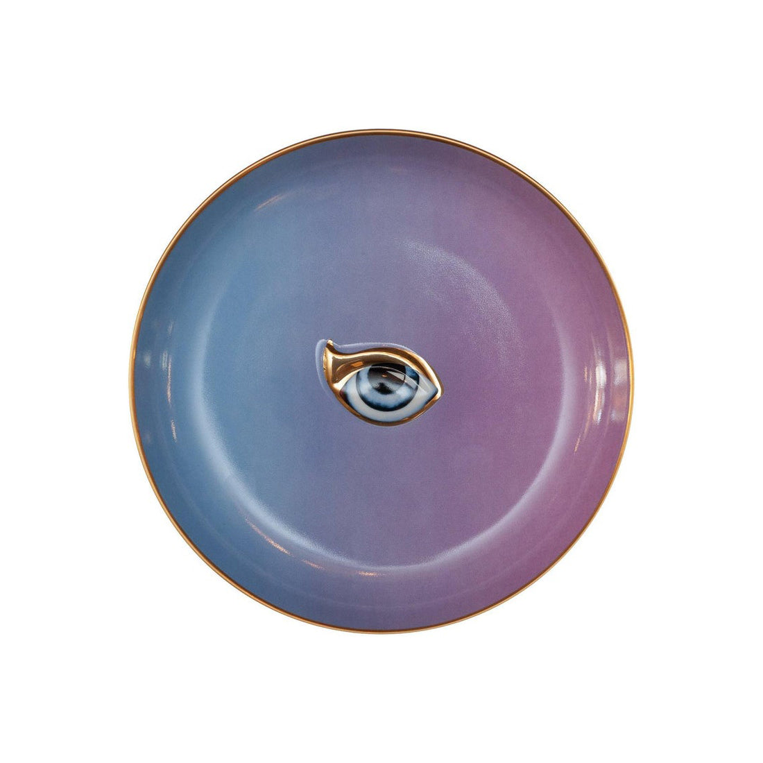 CONTEMPORARY BLUE TO PINK GRADIENT PORCELAIN DISH WITH EYE AND GILDING