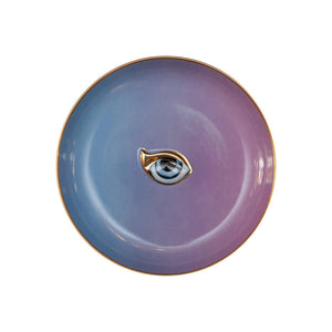 CONTEMPORARY BLUE TO PINK GRADIENT PORCELAIN DISH WITH EYE AND GILDING