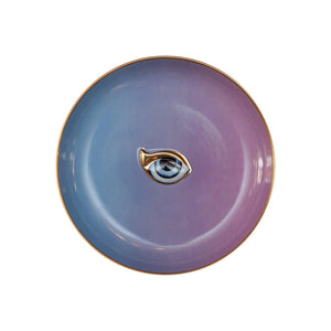 CONTEMPORARY BLUE TO PINK GRADIENT PORCELAIN DISH WITH EYE AND GILDING
