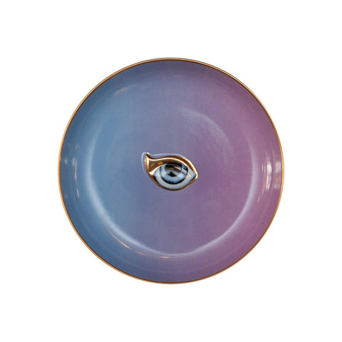 CONTEMPORARY BLUE TO PINK GRADIENT PORCELAIN DISH WITH EYE AND GILDING