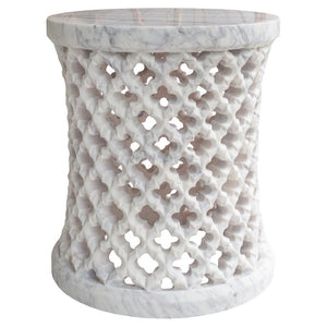 CONTEMPORARY HAND CARVED WHITE MARBLE JALI TABLE