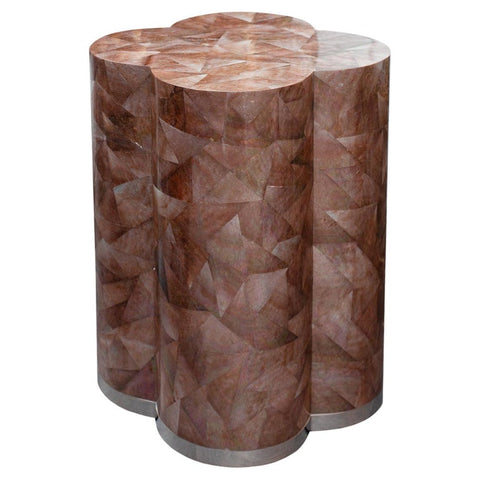 CONTEMPORARY BROWN PEN SHELL CLOVER DRUM TABLE