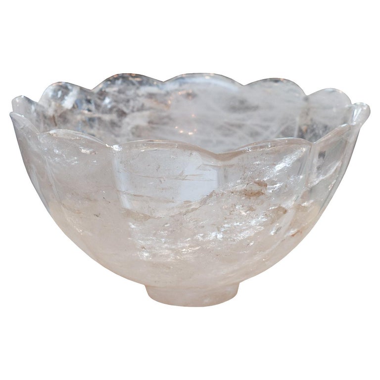 CONTEMPORARY LARGE SCALE SCALLOPED ROCK CRYSTAL BOWL WITH FOOT