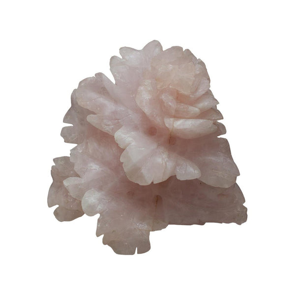 ANTIQUE CHINESE ROSE QUARTZ FLOWER SCULPTURE