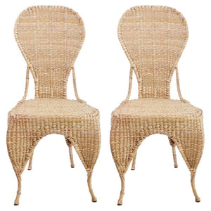 CONTEMPORARY MARIO LOPEZ TORRES SET OF 2 WOVEN RATTAN BALLOON BACK CHAIRS