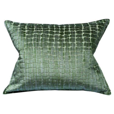 CONTEMPORARY BEVILACQUA GREEN SILK VELVET PILLOWS IN CROCODILE PATTERN