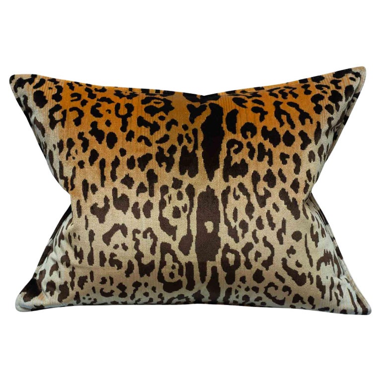 CONTEMPORARY BEVILACQUA TAN & BLACK SILK VELVET PILLOWS IN LEOPARD PATTERN