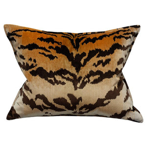 CONTEMPORARY BEVILACQUA TAN & BLACK SILK VELVET PILLOWS IN TIGER PATTERN