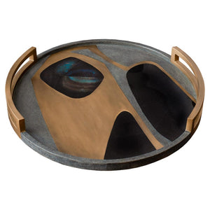 CONTEMPORARY R & Y AUGOUSTI LARGE TRAY WITH INLAID BRASS, SHAGREEN AND PENSHELL