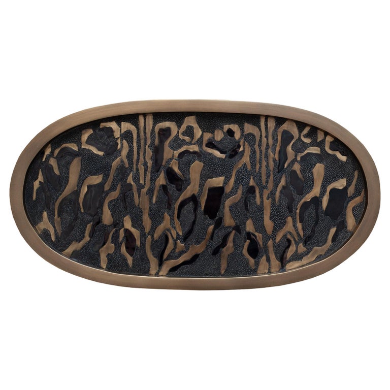CONTEMPORARY KIFU PARIS LEOPARD TRAY WITH INLAID BRASS, SHAGREEN AND PENSHELL