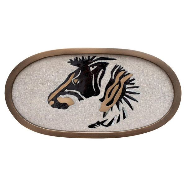 CONTEMPORARY KIFU PARIS ZEBRA TRAY WITH INLAID BRASS, SHAGREEN AND PENSHELL