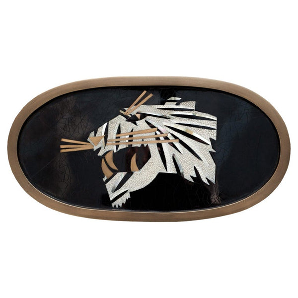 CONTEMPORARY KIFU PARIS PANTHER TRAY WITH INLAID BRASS, SHAGREEN AND PENSHELL