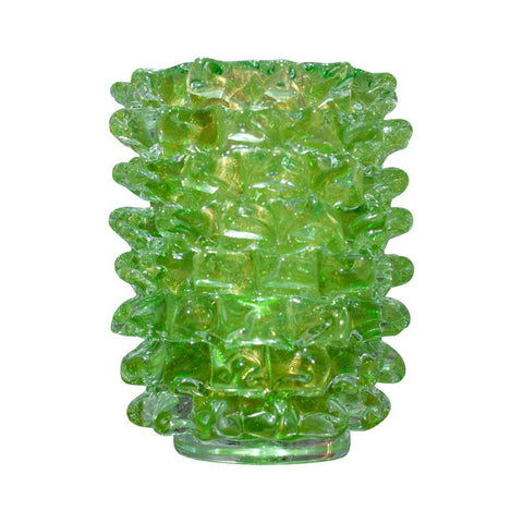 CONTEMPORARY LARGE YELLOW GREEN AND GOLD "ROSTRATO" MURANO GLASS VASE