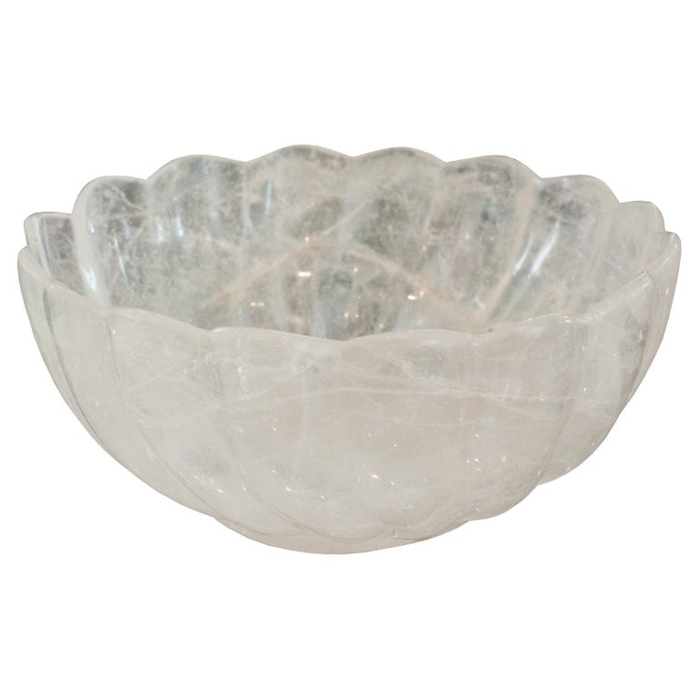 CONTEMPORARY LARGE SCALE SCALLOPED ROCK CRYSTAL BOWL WITH FOOT