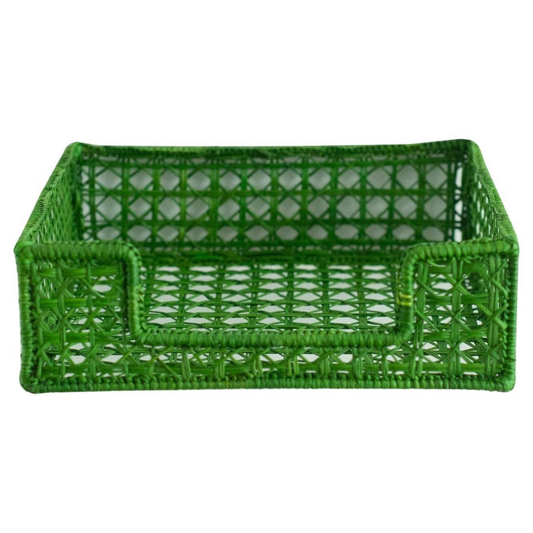CONTEMPORARY WOVEN RATTAN NAPKIN HOLDER IN GREEN