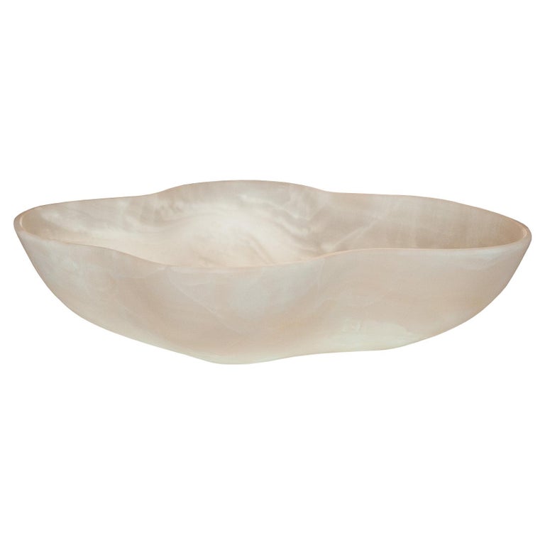 CONTEMPORARY GRAND SCALE HAND CARVED ONYX BOWL WITH HONED FINISH