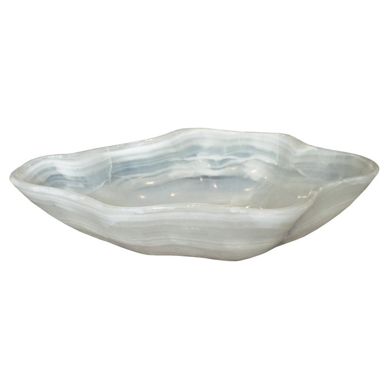 CONTEMPORARY FREEFORM HAND CARVED BANDED ONYX BOWL