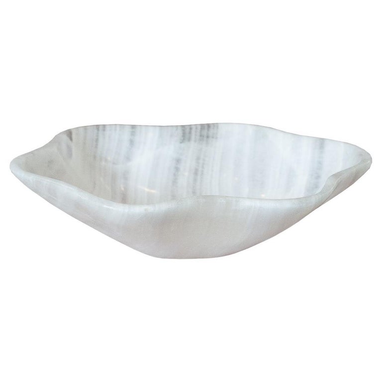 CONTEMPORARY SMALL FREEFORM HAND CARVED BANDED ONYX BOWL