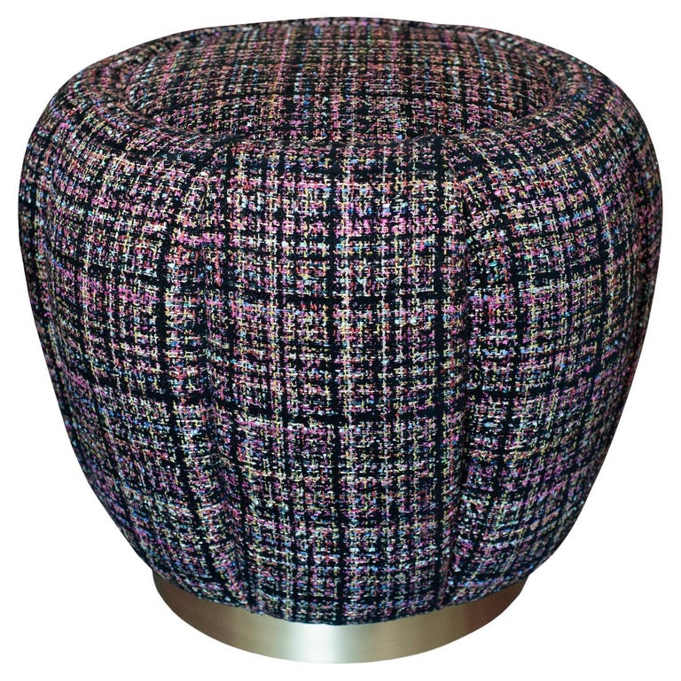 STUDIO MAISON NURITA MELON OTTOMAN IN BLACK TWEED WITH BRUSHED GOLD METAL BASE