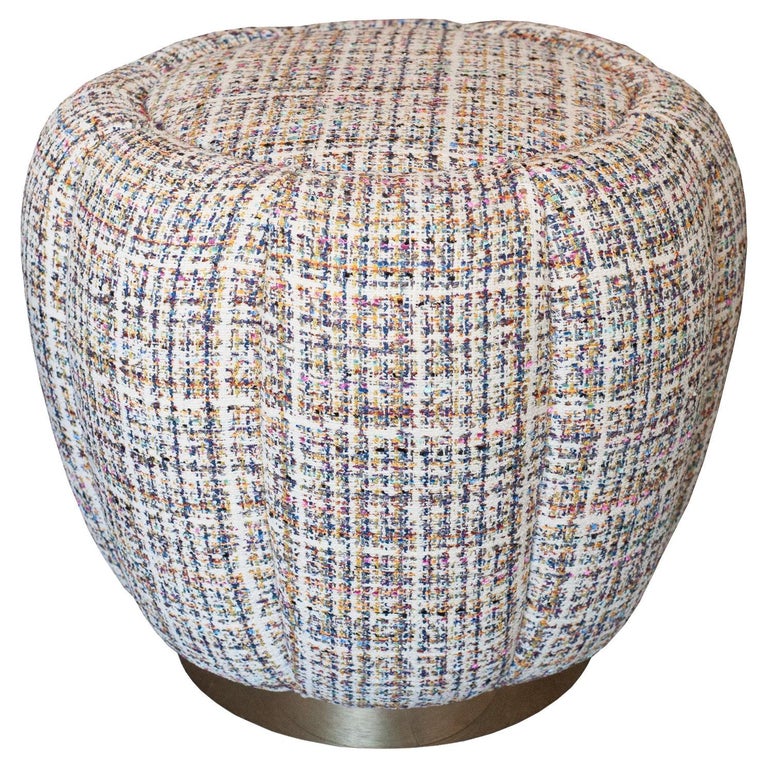 STUDIO MAISON NURITA MELON OTTOMAN IN WHITE TWEED WITH POLISHED GOLD METAL BASE