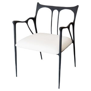 CONTEMPORARY BLACKENED CAST BRASS SCULPTURAL ARMCHAIR WITH CALICO SEAT