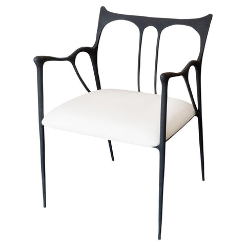 CONTEMPORARY BLACKENED CAST BRASS SCULPTURAL ARMCHAIR WITH CALICO SEAT