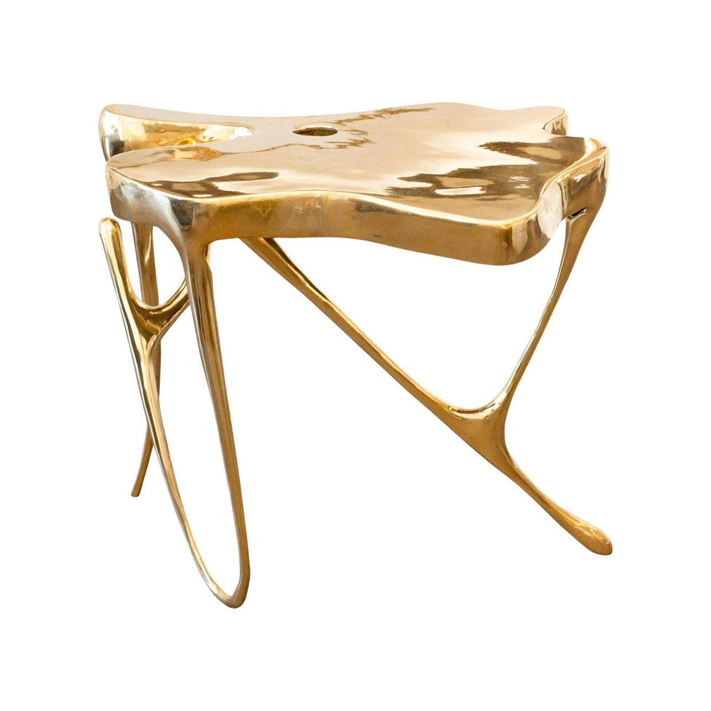 CONTEMPORARY POLISHED CAST BRASS SCULPTURAL SIDE TABLE